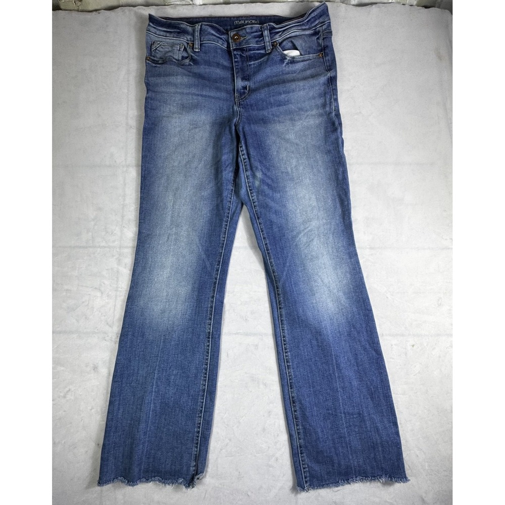 Maurices Womens Bootcut Jeans Blue Denim Raw Hem Mid Rise Stretch 16 Regular